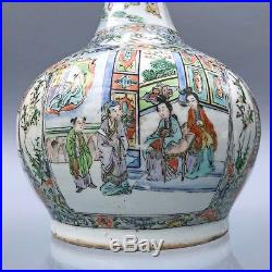 Large antique CHINESE FAMILLE VERTE BOTTLE VASE 19th century Canton porcelain