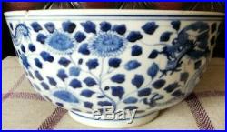 Large antique CHINESE QING DYNASTY BLUE & WHITE PORCELAIN BOWL KANGXI MARK AF