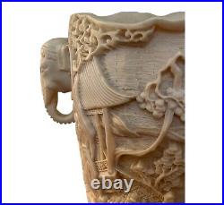 Large antique Chinese carved vase with two elephant handles 10 x 7