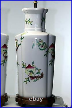 Large pair of Vintage Chinese Porcelain Vase Lamps with Peaches