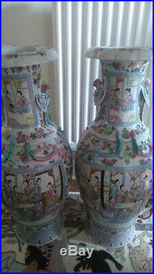 Large pair of handpainted Chinese vases 62 cm