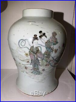 Large polychrome Chinese Antique ginger jar fairy Throwing Flowers 19th C 34.5cm