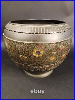 Late Qing Bronze champleve bowl urn large 10 x 13
