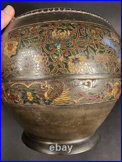 Late Qing Dynasty Bronze champleve bowl large 10 x 13
