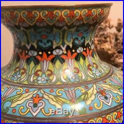 Lovely Large Chinese Cloisonne Vase Birds & Flowers Design withStand