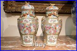 Lovely Pair of Large Antique Chinese Rose Medallion Vases, 19th C