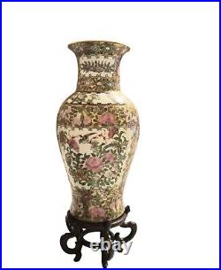 Lrg Chinese Vase Porcelain Rose Medallion Gold 12