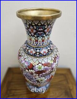 Midcentury Large Chinese Cloisonne Millefleurs Floral Vase 15.5 Tall