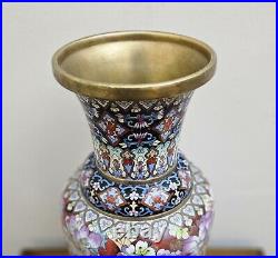 Midcentury Large Chinese Cloisonne Millefleurs Floral Vase 15.5 Tall