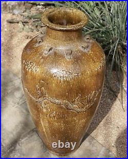 Ming Dynasty Large 33.5 Chinese Martaban Stoneware Storage Vase with Dragons