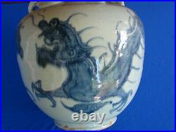 Ming Dynasty Large Antique Chinese Blue & White Water Jar Teapot Vase Dragon