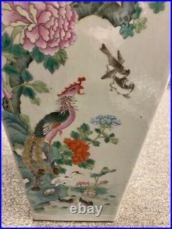 OLD Large Chinese Famille Rose Square Vase, late 19th century, 22 H