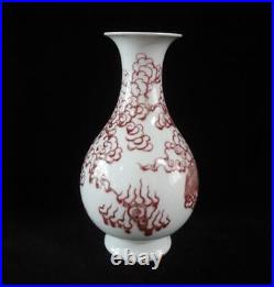 Old Large Chinese Hand Painting Red Glaze Porcelain Vase QianLong Marks