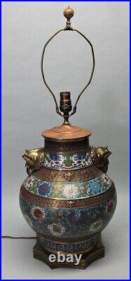 Outstanding Large Antique CHINESE CLOISONNE & Gilt Bronze Lamp c. 1900