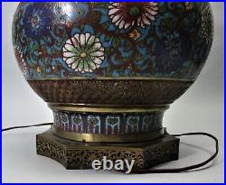Outstanding Large Antique CHINESE CLOISONNE & Gilt Bronze Lamp c. 1900