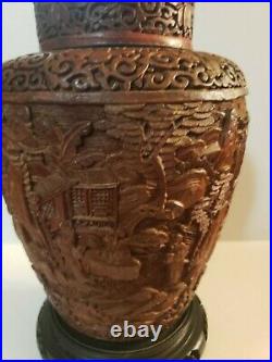Outstanding Large Antique Chinese Carved Cinnabar Lacquer Vase Jar Urn