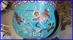 PR. ANTIQUE EARLY CHINESE Large Cloisonne Vase Enamel on Bronze DRAGONS AND FIRE