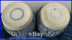 Pair Antique Blue White Chinese Oriental Japanese Ginger Jars Vases Lidded Large