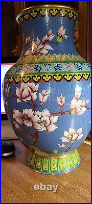 Pair Antique Chinese Large Cloisonne Vases 15 in. Tall