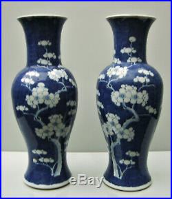 Pair Chinese porcelain prunus painted blue and white large vases Qing