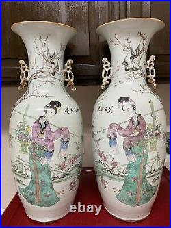 Pair Fine Antique Chinese large Famille rose vases