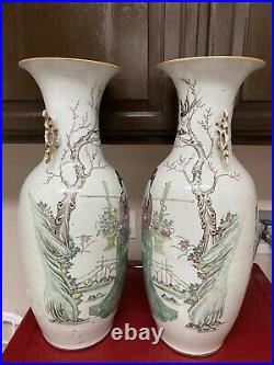 Pair Fine Antique Chinese large Famille rose vases