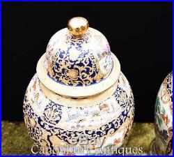 Pair Large Chinese Qing Porcelain Temple Ginger Jars Lidded Vases Urns