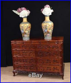 Pair Large Hand Carved Chinese Commodes Chests of Drawers