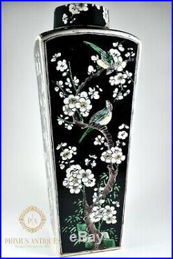 Pair Of Large Antique Chinese Kangxi Porcelain Famille Noir Vases