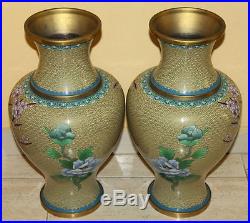 Pair Of Large Chinese Vases Enamel Cloisonne Early 20th Century