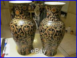 Pair Of Rare Chinese Large Vintage Black&gold Vases 19 X 8