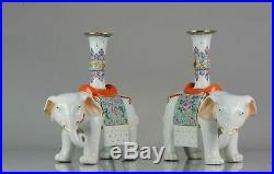Pair Proc 1970 Large Candle Stick Holders Elephant Porcelain CHina Chin