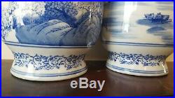 Pair X-Large 51cm/20 Chinese Blue & White Vintage Hand Painted Porcelain Vases