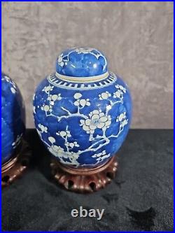 Pair of 2 Large Antique 19th century Chinese Blue and White Prunus Ginger Jars