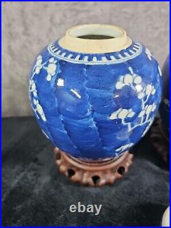 Pair of 2 Large Antique 19th century Chinese Blue and White Prunus Ginger Jars