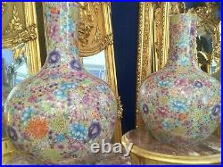 Pair of Chinese Porcelain Floral Millie Fleurs Large Vases 58cm high