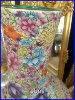 Pair of Chinese Porcelain Floral Millie Fleurs Large Vases 58cm high
