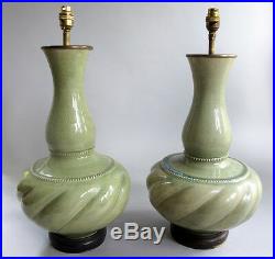 Pair of Large 18th C. CHINESE CELADON Vases as Lamps c. 1760 (or earlier)