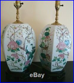 Pair of Large Antique Chinese Famille Rose Porcelain Ginger Jar Lamps