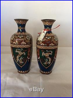 Pair of Large Antique Cloisonné Vases, Chinese in Mirror Image