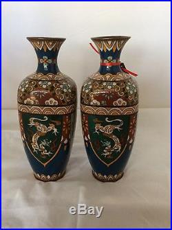 Pair of Large Antique Cloisonné Vases, Chinese in Mirror Image