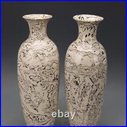 Pair of Large Chinese Song Style Vases Asian Japnese Nerikomi BW Porcelain 19c