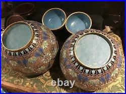 Pair of Large Chinese cloisonné Ginger Jars-pale blue/green On Gilt Background