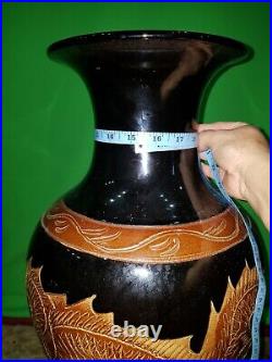 Pair of large oriental vases dragon painted