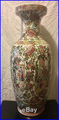 Qianlong Vase- Antique Chinese Iron Red Seal Famille Rose- LARGE (10+lbs) 24.5T