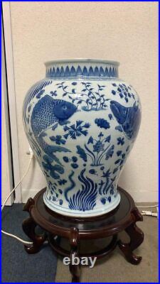 Qing Dynasty Midoriya Chinese Old Toys Dyeing Large Vase Algae Fish Crest