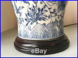 Quality Pair Large Chinese Vase Style Blue & White Pottery Table Lamps, Tested