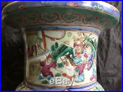RARE LARGE SPITTOON Antique Chinese 19th cent famille rose Canton straights A/F