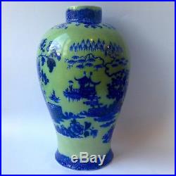Rare & Beautiful Large Thos Dimmock'chinese' Flow Blue & Green Ground Vase 1844