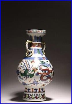 Rare Chinese Qing Dynasty Large Twin-Handled Wunli Porcelain Vase